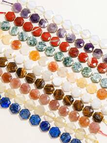 1 Hebra de Cuentas Espaciadoras de Cuarzo Fresa de Piedra Natural Facetada Hexagonal de 5X13MM para Hacer Joyas, Dijes, Pulseras DIY, Accesorios de Collares - Multicolor - Ver 2
