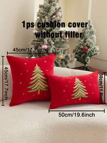 1 buah Sarung Bantal Chenille Bordir Pohon Natal, Merah/Beige, Sarung Bantal Dekoratif untuk Liburan, Desain Resleting Tersembunyi, Dapat Dilepas dan Dicuci, Cocok untuk Sofa, Ruang Tamu, Dekorasi Rumah Natal, Isian Bantal Tidak Termasuk - Merah - View 3