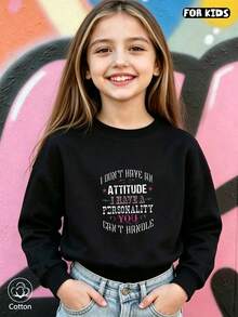 Children's Street Style Hoodie With Pink And White Letter Prints, Suitable For Daily Wear In Spring And Autumn, Comfortable And Breathable - Black - View 3
