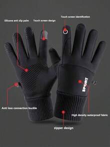 Unisex Winter Warm Windproof Waterproof Touchscreen Sports Gloves (1pc) - Featuring Thickened Fleece Lining, Non-Slip Palm Design And High-Elastic Breathable Fabric, With Sensitive Touchscreen Function And Excellent Warmth. Suitable For Skiing, Cycling, Driving, Hiking, Running, Motorcycle Riding And Daily Commuting, An Essential Protective Gear For Extreme Cold Weather. - Multicolor - View 5