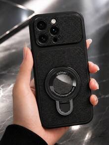 MewTrek Casing Ponsel Kulit PU Tekstur Leci Mewah, Stand Cincin Magnetik, Lubang Kamera Besar, Pelindung Anti Guncangan dan Anti Jatuh yang Melindungi Seluruh Bagian, Kompatibel dengan iPhone, Galaxy, Honor, Reno, MOTO - Hitam - View 5