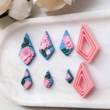 Slender Rhombus Cone Pattern Polymer Clay Cutter, Long Rhombus Shape Clay Cutter With Pointed Top And Wide Bottom, DIY Handmade Earring Pendant Brooch Making Tool, Compatible With Polymer Clay, 3D Printed, Clean Cut, Handmade Jewelry Floral DIY Craft Accessories - Geometric - View 2