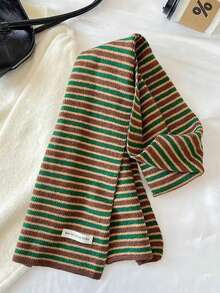 1pc Women's Striped Knit Scarf, Soft & Warm Contrast Color Striped Neck Warmer, Lightweight Long Style, Suitable For Autumn/Winter Daily Wear - Multicolor - View 3