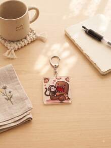 1pc/6pcs Domo Fun Pop Art Graphic Aesthetic Acrylic Keychains, Featuring "BOOM!!!" Explosion Expression Close-Up, Cardboard Box & Rainbow "IMAGINATION", "NATIONAL DOUGHNUT DAY" With Donut Head, And Riding Green T-Rex - Multicolor - View 9
