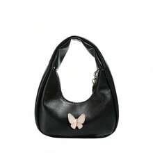 Children's Sweet Butterfly Metal Decor Handbag, Soft Leather Versatile Crescent Bag, Cute Girl's Mini Hand-Carried Accessory Bag For Outings, Suitable For Daily Use - A - View 6