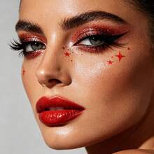 6 Pairs Red Lips & Star Freckle Face Stickers, Waterproof Face Temporary Tattoos For Valentine Halloween - Red - View 7