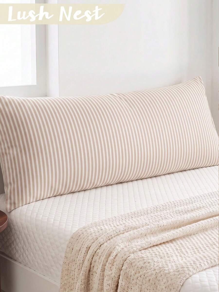 1 buah Sarung Bantal Panjang Motif Digital Garis-Garis Halus Warna Khaki Muda (Tanpa Isian), Serat Poliester yang Nyaman dan Bernapas, Cocok untuk Semua Musim, Digunakan di Kamar Tidur, Dekorasi Rumah, Serbaguna, Segar dan Menawan untuk Penggunaan Sehari-hari - MultiWarna - View 1
