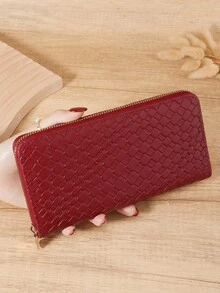 Dompet Panjang Wanita Motif Tenun Modis, Dompet yang Dapat Memakai Ponsel Kecil, Kapasitas Besar Cocok untuk Aktivitas Luar Ruangan dan Perjalanan - Burgundy - View 1