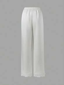 Women's Woven Elastic Waist Casual Wide Leg Pants, High Waist Loose Straight Leg Floor Length Pants, Elegant Commute Minimalist Casual Long Pants, Going Out, Casual Outfit For Women, Women's Dress Pants - Apricot - View 7