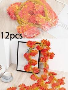 6/12pcs Artificial Autumn Maple Leaf Garland Vine Hanging Decor, Thanksgiving Halloween Bohemian Rustic Wall Decoration, Autumn Home Decor, Suitable For Wedding, Party Room, Bedroom Decoration (Select Single Accessory, Main Product Not Included) - Multicolor - View 4