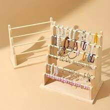 1pc Wooden Desktop Jewelry Holder, Can Hold Bracelets, Bangles, Diary Straps, Keychains And Wristbands. Detachable Design, Perfect For Storing Pendants, Hair Accessories And Keychains. - Natural Wood Color - View 6