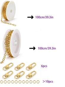 Gold Rolled Chain Accessories Set With 360° Rotating Lobster Clasp And Open Jump Rings, Suitable For DIY Keychains, Bag Charms, Backpack Decorations And Handmade Jewelry Making, Finished Product And Decorative Pendants Not Included - 1 Roll Of Chain + Door Hook + Jump Ring - View 3