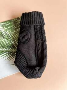 1pc Black 3D Cable Knit Cable Rope Sweater, Suitable For Small And Medium Dogs Teddy Bichon Chihuahua, Solid Color Cute Puppy Clothes - Black - View 2