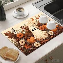 1pc Cute Ghost Diatomaceous Earth Absorbent Welcome Doormat, Halloween & Christmas Decor Rug, Multi-Purpose Floor Mat For Stove, Coffee Station, Water Bar, Indoor/Outdoor Front Door, Kitchen Home Decor Area - Multicolor - View 3