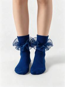 1 Pair Of Lace-Edged Solid Color Youth Dance Socks, Suitable For Wearing In Spring, Summer And Autumn. - Multicolor - View 1