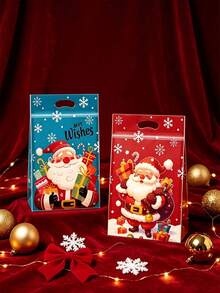 18pcs/Set Christmas Standing Gift Bags, Santa Claus Self-Sealing Zipper Bags With Handles, Holiday Party Decoration Gift Packaging Supplies - Multicolor - View 2