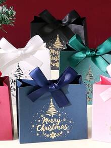 10pcs Christmas Gift Boxes With Ribbons, Festive "Merry Christmas" Design, Suitable For Personal Or Commercial Use, Elegant Wedding Gift Boxes, Perfect For Birthday And Holiday Decor, Party Favors, Christmas, Wedding And Valentine's Day - View 2