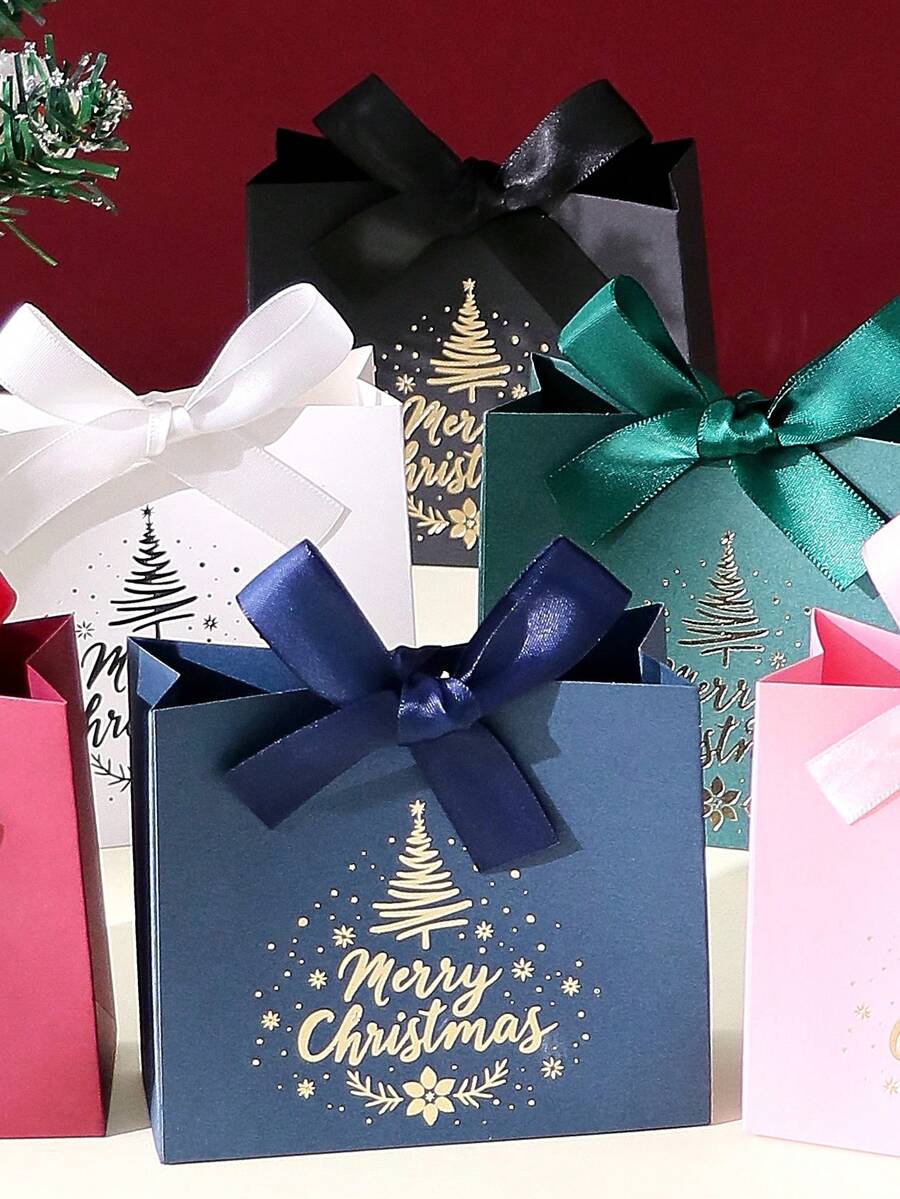10pcs Christmas Gift Boxes With Ribbons, Festive "Merry Christmas" Design, Suitable For Personal Or Commercial Use, Elegant Wedding Gift Boxes, Perfect For Birthday And Holiday Decor, Party Favors, Christmas, Wedding And Valentine's Day