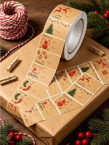 210 Christmas Gift Label Stickers-Self-Adhesive Kraft Paper Labels Featuring "From" And "To" Fields And Designs Including "Merry Christmas" Text, Reindeer, Snowflakes,Festive Red And Green Color Scheme, Perfect For Christmas Gifts. - Multicolor - View 7