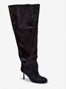 Women's Over-The-Knee Stiletto Boots Galena Ruched Faux Leather Autumn-Winter Black Brown - Black - View 8