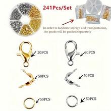 240pcs DIY Jewelry Findings Connector Set With 6-Compartment Box (Lobster Clasp, Jump Rings, Crimp Beads) Suitable For Jewelry Making, Bracelets, Necklaces, Anklets, Open Jump Rings, Beaded Connector, Bag Charms, Jewelry Accessories And Other Handmade Craft Materials - Lobster Clasp & Button & Jump Ring - View 10