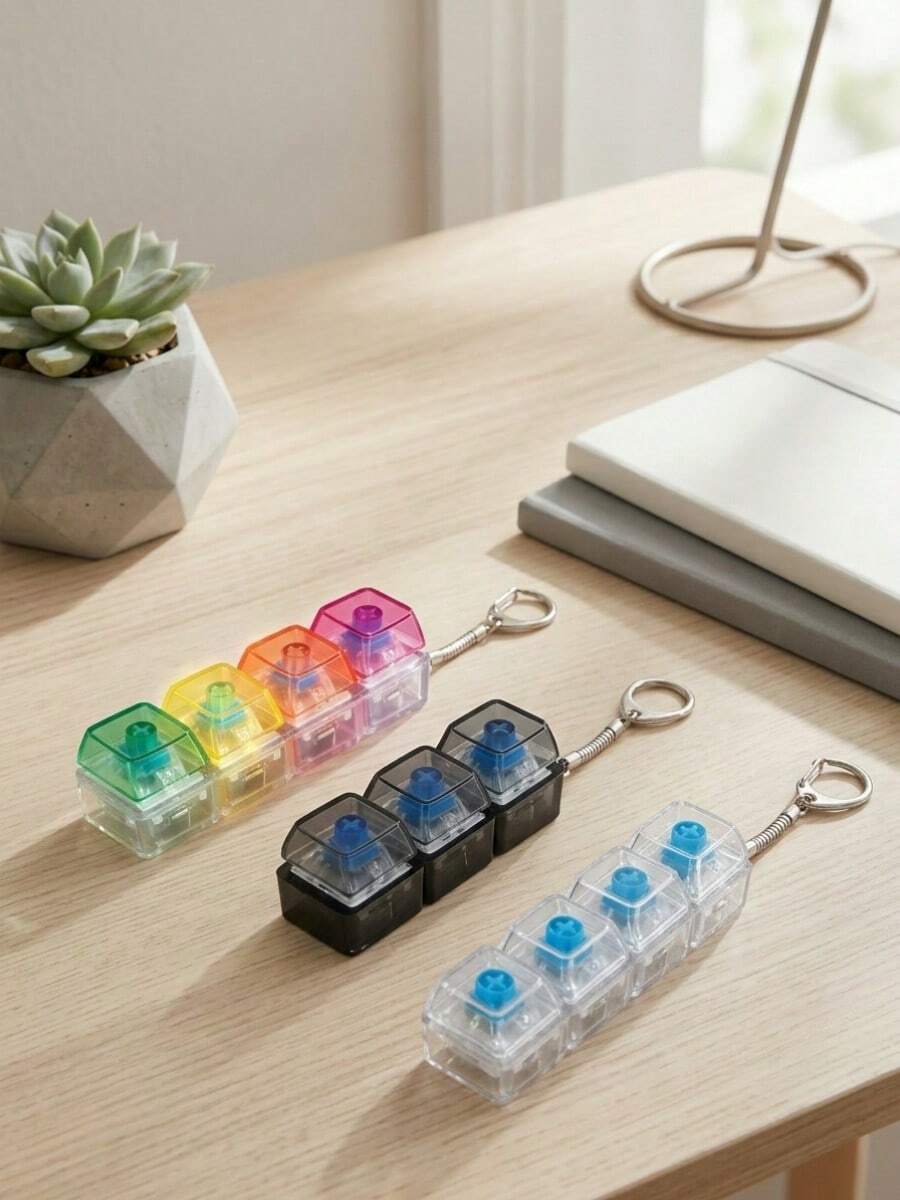 OBOVAY 1pc Keyboard Keychain With 4 Buttons, Stress Relief Keychain, No Light Function, Suitable For Party Favors, Graduation Gifts, Stress Relief Gifts, Transparent Shell, Stress Relief Essential - View 1