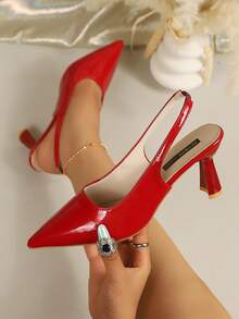 1 Pair Fashionable Spring Autumn Versatile Women's Thin Heel Sandals Solid Color, Beach, Student, Business, Commute, Wedding, Fashionable High Heels Style For Office Party Spring Summer Autumn - Red - View 1