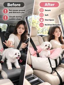 Pet Car Seat For Small Dogs & Cats, Portable Travel Carrier & Hand Carry Dog Bed, Detachable Washable Pet Booster Seat, Soft Car Safety Bed For Travel - Multicolor - View 2