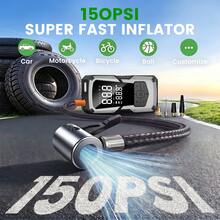 1 PC Electric Tire Inflator Portable Air Compressor, 1500mAh Battery Powered Cordless Rechargeable Air Pump, 150PSI Automatic Shut-Off Tire Pump With Digital Display, LED Flashlight, USB-C, For Car Motorcycle Bicycle Ball - Wireless - View 4