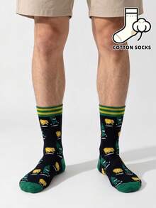 1 Pair Fun Chemistry Molecule & Formula Print Boat Socks, Contrast Mint Green Cuff & Toe, Soft Mid-Calf Cotton Socks For Men - Multicolor - View 2