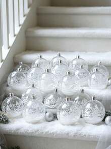 Transparent Christmas Ball Ornament, Silver Glitter Swirl Design Hanging Ball With Ribbon, Elegant Christmas Tree Decoration, Suitable For Holiday Party Home Decor - Multicolor - View 3