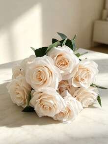 1pc 10 Stems Artificial Silk Rose Bouquet, Suitable For Home, Office, Party Decor And Wedding Decoration - White - View 8