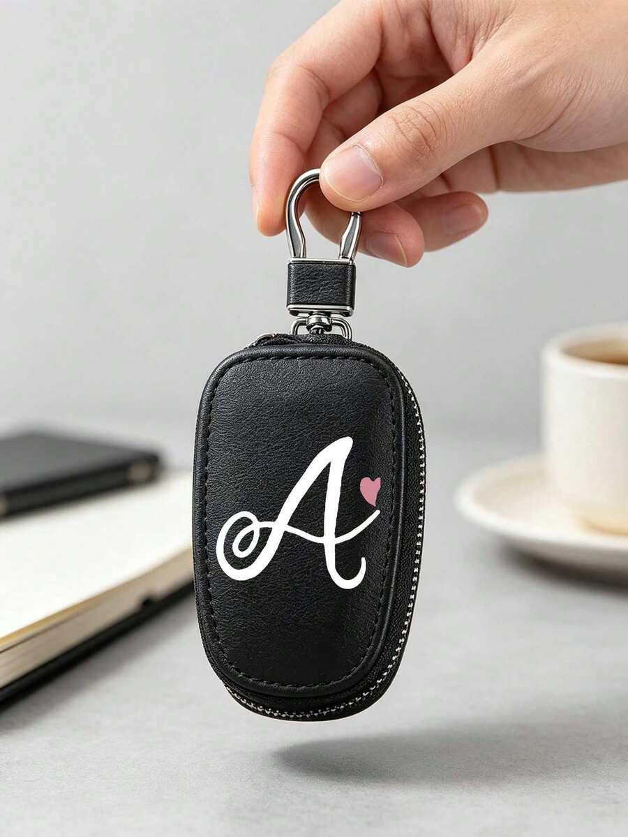 Unisex Multi-Function Key Pouch, Car Key Storage Bag, Personalized Letter "A-Z" With Pink Heart Pattern Leather Key Cover, Zipper Key Organizer, Key Protection Storage Bag, Zipper Bag, Car Key Storage Bag, Car Keychain, Portable Compact Key Pouch, Minimalist Design, Travel Accessory, Elegant Jewelry, Suitable For Home, Office, Travel, Business Trip, Car, Ideal Gift For Friends, Family, Couples, Anniversary, Birthday, Wedding, Mother's Day