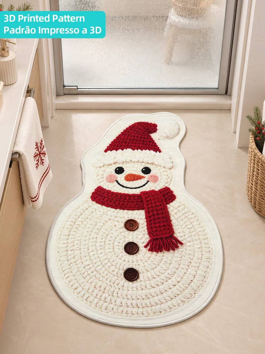 DAJIANG 1pc Christmas Snowman Shaped Rug, Kitchen Rug, Hallway Rug, Area Rug, Suitable For Bathroom, Kitchen, Indoor, Hallway, Bedroom, Living Room, Bedside Decoration Rug, Machine Washable, Easy To Clean, Non-Slip Backing, Bedroom Decor, Autumn/Winter Style
