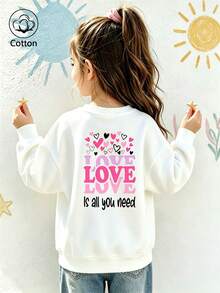 LOVE Is All You Need سويت شيرت رومانسي بتصميم قلوب متعددة الطبقات - أبيض - مشاهدة 10