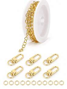 Gold Rolled Chain Accessories Set With 360° Rotating Lobster Clasp And Open Jump Rings, Suitable For DIY Keychains, Bag Charms, Backpack Decorations And Handmade Jewelry Making, Finished Product And Decorative Pendants Not Included - 1 Roll Of Chain + Door Hook + Jump Ring - View 6