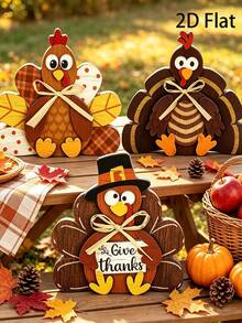 Thanksgiving Decorations For Home Turkey Table Centerpiece Rustic Signs Block Harvest Tabletop Fall Decor Indoor Tiered Tray Office Desk Shelf Mantel Kitchen Autumn Party Supplies - Multicolor - View 2