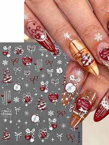 1Sheet 5D Red Apple Christmas Nail Stickers Self-Adhesive Bow Snowflake Merry Christmas Design Nail Decals Winter Holiday Xmas DIY Manicure Nail Decor - Multicolor - View 10