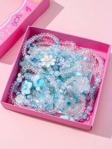 20Pcs Blue Heart Beaded Bracelets Gift Box For Girls, Kids Party Jewelry Birthday Gift - Multicolor - View 5