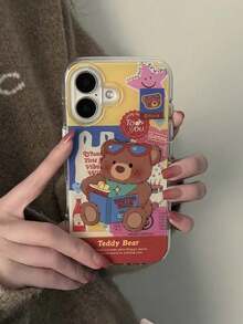 Ốp lưng điện thoại trong suốt in gấu Teddy collage vintage cho iPhone, thiết kế sticker patchwork retro, gấu đeo kính thời trang cùng sách và khoai tây chiên, đồ họa nhãn vé sao nhiều màu kèm slogan, chống sốc mỏng bảo vệ cho iPhone 18 17 16 15 14 13 12 11 Pro & Pro Max - Nhiều màu - Xem 1
