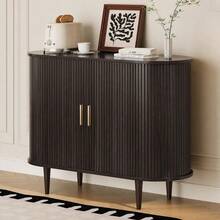 Aparador Buffet con Almacenamiento, Mesa Consola de Bar de Café con Acento Estriado Moderno de Mediados de Siglo, Puertas Corredizas de Tambor y Estante Ajustable para Cocina, Sala de Estar - Granate - Ver 1