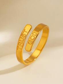 2pcs/Set Stainless Steel 18K Gold Plated Fashion Trust God Ring Suitable For Women Daily Wear - Multicolor - View 4