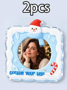 Custom Christmas Photo Magnets, Personalized Family Fridge Magnets, Customized Text Holiday Refrigerator Decorations, Customizable Round Square Picture Magnets, Santa Snowman Theme Keepsake Gifts, Festive Home Decor, Christmas Party Accessories - Style a - View 10
