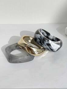 3pcs Set Vintage Minimalist Gold Gray Black Bracelet Set, Personalized Charming Thick Asymmetrical Women's Bangle - Multicolor - View 3