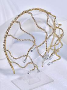 1Pc Luxury Rhinestone Headband Handmade Women Hair Hoop Elegant Bridal Hair Accessory For Wedding Party Banquet - Gold - View 7