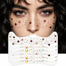 6 Sheets Realistic Brown Fake Freckles Temporary Body Sticker, Colorful Star Floral Dot Face Decals, Waterproof Face Body Stickers For Halloween, Carnival, Music Festival Makeup - Multicolor - View 1