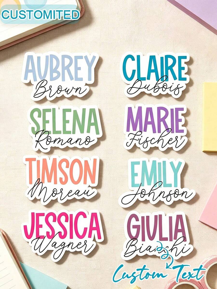 Personalized Name Label Stickers, Customizable Colorful Stickers, Suitable For Water Bottles, Gift Box Decoration, Multi-Functional Fashion Stickers - Multicolor - View 1
