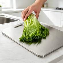 3pcs/1pc Premium Stainless Steel Double-Sided Cutting Board, Convenient Kitchen Double-Sided Stainless Steel Cutting Board, Suitable For Meat, Fruit And Vegetable Kitchen Cutting Board, Thickened Anti-Mold, Suitable For Home And Restaurant Use, Easy To Clean With Water, Essential Kitchen Tool For Home Cooks And Cooking Enthusiasts, Used For Cutting Meat, Cheese, Bread, Vegetables And Fruit, Suitable For Home, Dorm, Kitchen Tools, Suitable As Home Gift, Christmas Or Back To School Gift. - Silver - View 9