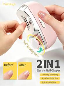 PinkSings Electric Nail Clipper, Suitable For Elderly People, 3-In-1 Rechargeable Automatic Nail Trimmer With LED Light And Polishing Function, Suitable For Infants, Children And Elderly - Pink - View 1