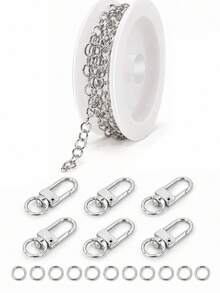 Gold Rolled Chain Accessories Set With 360° Rotating Lobster Clasp And Open Jump Rings, Suitable For DIY Keychains, Bag Charms, Backpack Decorations And Handmade Jewelry Making, Finished Product And Decorative Pendants Not Included - 1 Roll Of Chain + Door Hook + Jump Ring - View 9